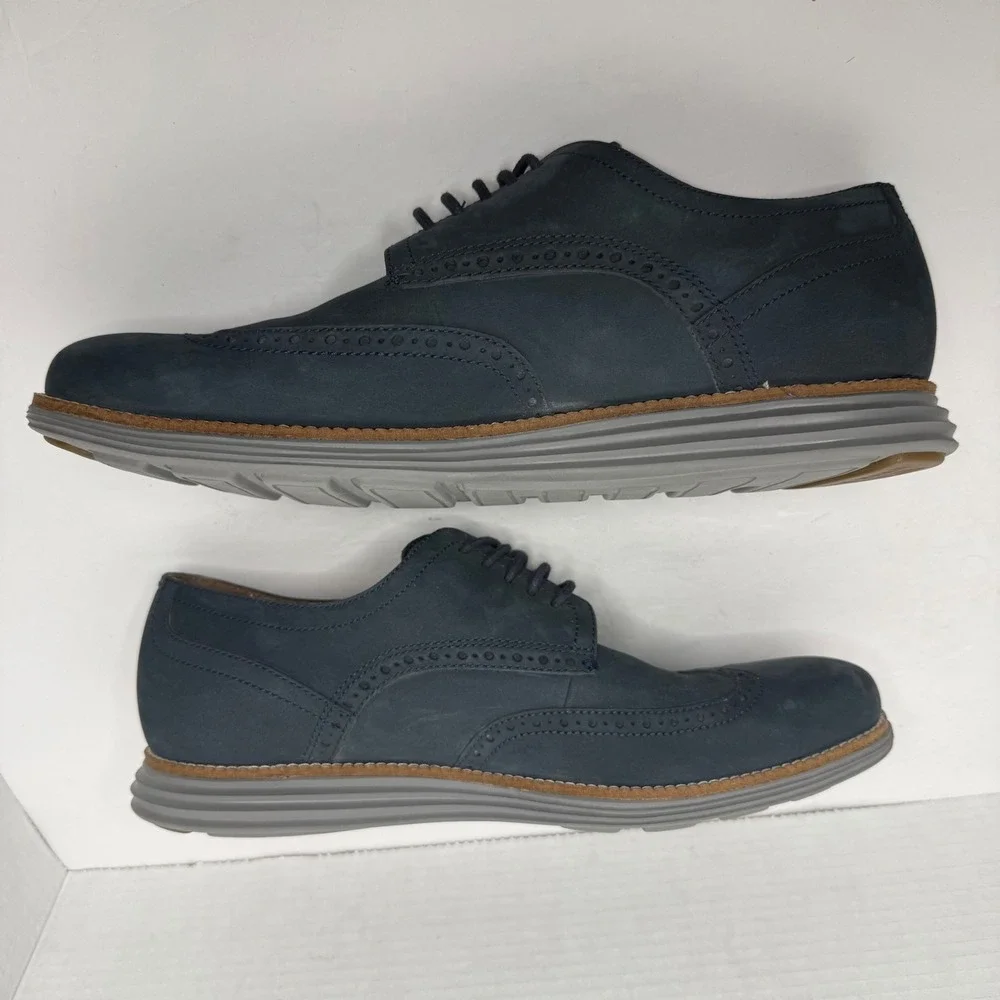 Cole Haan Original Grand Short Wing Oxford Men 10.5 M Navy Blue Nubuck C26473